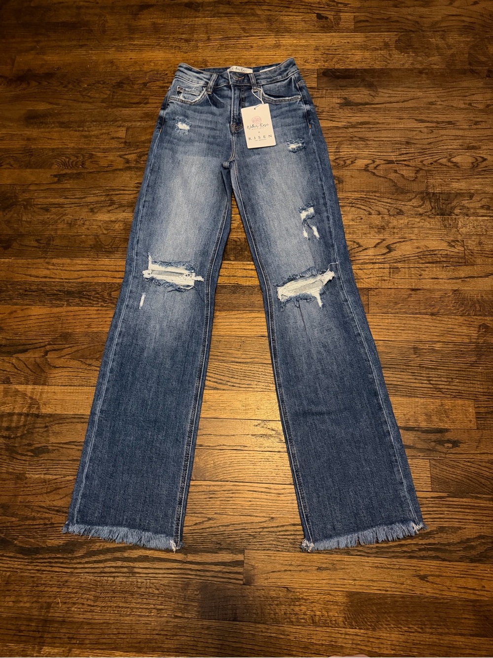 Risen x Walker Rose Distressed Wide Leg Jeans Size 0/24 NWT